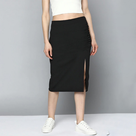 https://www.fitdrop.in/products/women-black-pure-cotton-solid-ruched-straight-skirt