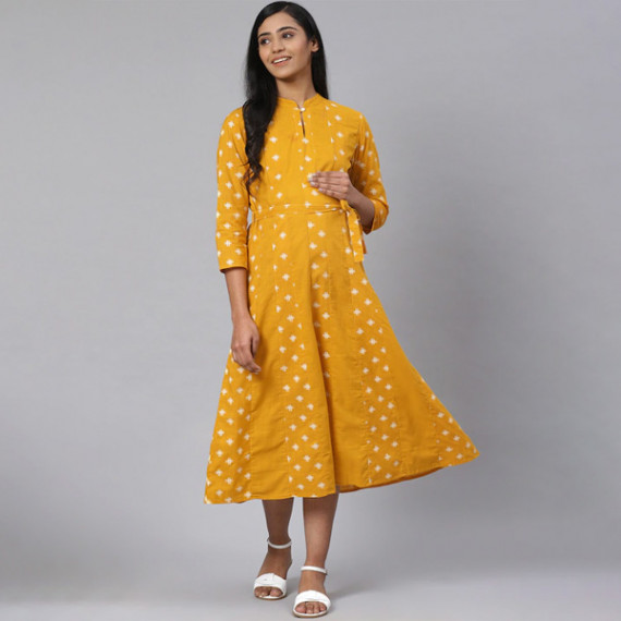 https://www.fitdrop.in/products/women-mustard-yellow-off-white-printed-pure-cotton-maternity-a-line-dress