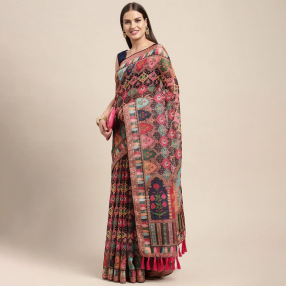 https://www.fitdrop.in/products/peach-coloured-multicoloured-kalamkari-sequinned-linen-blend-block-print-saree
